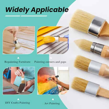 Mister Rui Chalk Wax Paint Brush, 4pcs, Chalk Paint Brushes for Furniture, Small Wax Brush for Milk Paint, Acrylic Paint, Natural Bristles Stencil Brushes, No Shedding for Home Decor, Art Crafts - size: 4PCS, 1 Medium, 3 Small