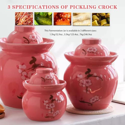 Thickened Ceramic Kimchi Jar, Water Seal Fermentation Tank, Chinese Plum Blossom Pattern Storage Container, Pickled Cucumbers, Sauerkraut(1.5kg/52.9oz) - size: 1.5kg/52.9oz