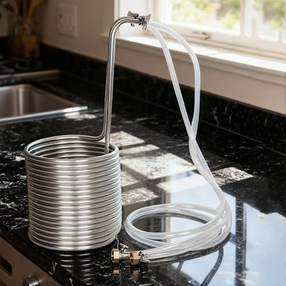 1/2" X 50Ft 304 Wort Chiller, Food Grade Stainless Steel Immersion Chiller Coil with 2X 6.5Ft Transparent Pipes, Home Water Chiller for Ice Bath Beer Brewing Water Cooler Equipment