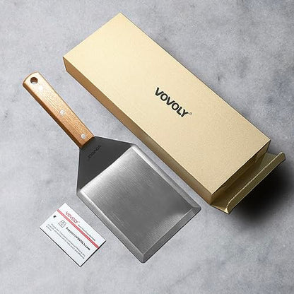 Extra Wide Spatula, Large Metal Spatula with Full Tang Wooden Handle & Beveled Edges for Skillets, Griddles & Grills, Pancake Flipper Turner, Smash Burgers Turner, 6 x 5-inches - size: 5" x 6"