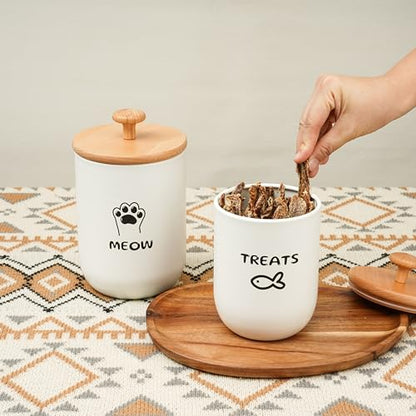 Cat Treat Container with Airtight Lid, Cat Food Oganizer Dry Food, Cat Food Storage Containers, Pet Treats Canister, Cat Treat Jar Set of 2-8.3x4.9 & 7.1x4.3 (White) - color: White