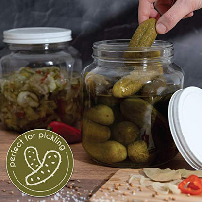kitchentoolz 6 Pack-Half Gallon Glass Mason Jar Wide Mouth with Airtight Metal Lid -Fermenting Kombucha Kefir - Curing Pickling, Storing and Canning - BPA-Free Dishwasher Safe, Made in USA - color: White Lid