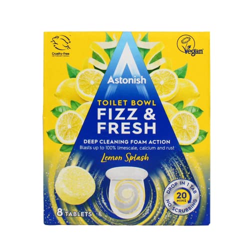 Astonish Foaming Lemon Splash Fizz & Fresh Bathroom Toilet Bowl Cleaner - Deep Cleaning Limescale, Calcium & Rust Stain Remover- No Spray Bottle Needed, Removes Hard to Reach Stains, 8 Tablets - size: 8 Count (Pack of 1)