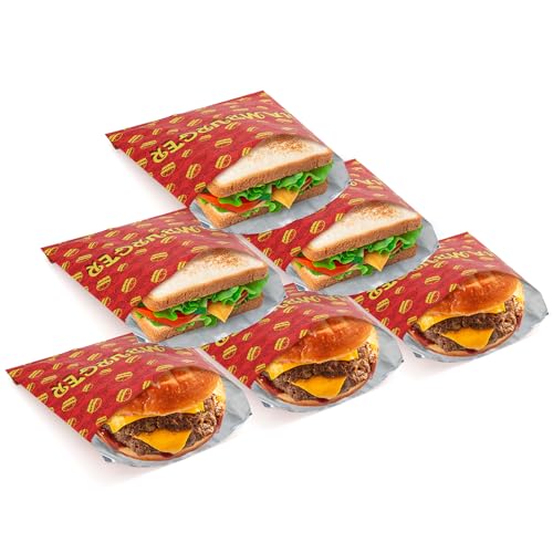 Yarlung 200 Pack Hamburger Bags, Grease-proof Burger Wrappers Paper Warming Foil Retain Heat, Disposable Takeout Food Sleeves for Popcorn Hot Sandwiches, BBQ Party Snack Bar