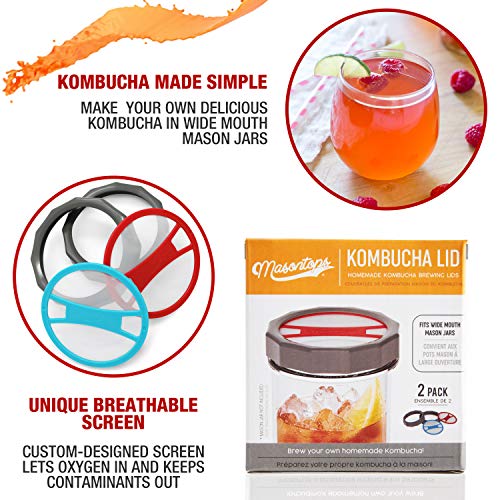 Masontops Kombucha Lid - Home Brewing Mason Jar Supplies - Live Organic Kombucha Making Starter Kit - Scoby Not Included 4-Pack - size: Kombucha Lids 4PK