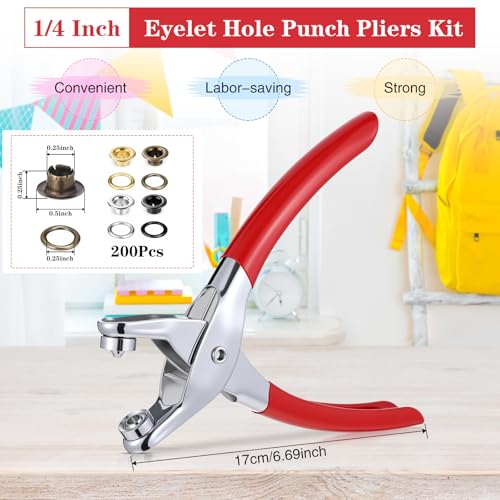 Honoson 1/4 Inch Grommet Tool Kit Eyelet Plier Set Hole Punch Grommet Hand Press Pliers with 200 Pieces of Eyelets for Clothes Shoes Bags(Gold, Silver, Black, Copper) - color: Gold, Silver, Black, Copper, size: 3/16 Inch