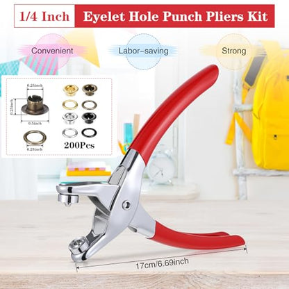Honoson 1/4 Inch Grommet Tool Kit Eyelet Plier Set Hole Punch Grommet Hand Press Pliers with 200 Pieces of Eyelets for Clothes Shoes Bags(Gold, Silver, Black, Copper) - color: Gold, Silver, Black, Copper, size: 3/16 Inch