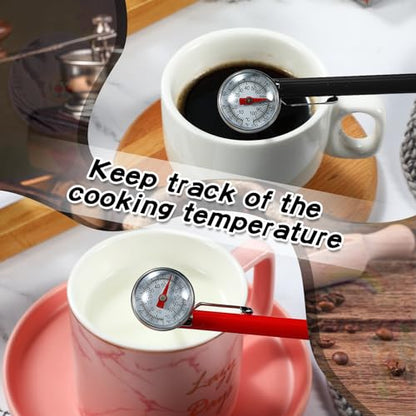 Xuhal 6 Pcs Stainless Steel Kitchen Thermometer with 5 Inch Long Stem 1 Inch Dial Thermometer Milk Frothing Food for Oven Probe Meat Grill BBQ Cooking Chocolate Water(Black, Red, White) - color: Black, Red, White