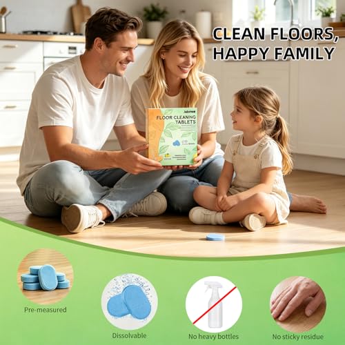 12pcs Floor Cleaner Tablets, Pre-Measured Dissolvable Cleaning Tablets, Deep Cleans for Multiple Hard Floors, Tile, Vinyl, Hardwood, Fresh Lemon Scent, Compatible with Robot Mops & Wet Dry Vacuum