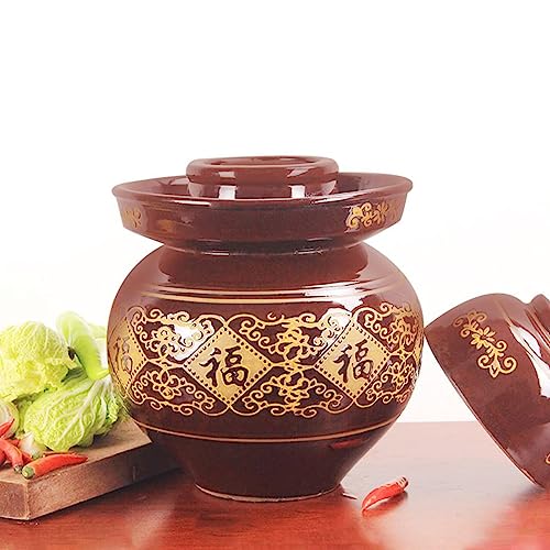 Fermentation Jar Traditional Chinese Porcelain Pickle Jar,Ceramics Fermenting Crock Kit with Water Seal Airlock Lid, Pickle Jar for Pickles Kimchi, Sauerkraut 2Kg - size: 2Kg