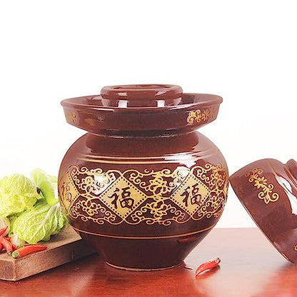 Fermentation Jar Traditional Chinese Porcelain Pickle Jar,Ceramics Fermenting Crock Kit with Water Seal Airlock Lid, Pickle Jar for Pickles Kimchi, Sauerkraut 2Kg - size: 2Kg