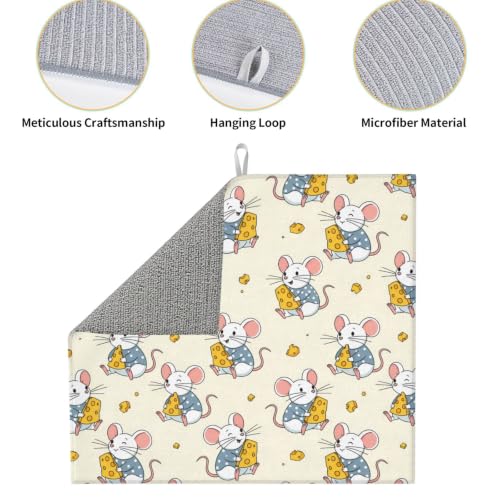 Cartoon Mice Yellow Cheese Dish Drying Mats for Kitchen Counter, Super Absorbent Microfiber Drainer Pad, Washable Reversible Appliance Protector, Everyday Kitchen Must-Have, 16x18 Inch - color: Cartoon Mice Yellow Cheese