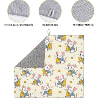 Cartoon Mice Yellow Cheese Dish Drying Mats for Kitchen Counter, Super Absorbent Microfiber Drainer Pad, Washable Reversible Appliance Protector, Everyday Kitchen Must-Have, 16x18 Inch - color: Cartoon Mice Yellow Cheese