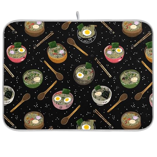 Dish Drying Mat for Kitchen Counter Ramen Bowls Chopsticks Black Absorbent Drying Dish Mat 16×18 inch Dish Rack Pad Coffee Mat for Sink Dishes Under Rack - color: multicolored.13, size: 16x18in