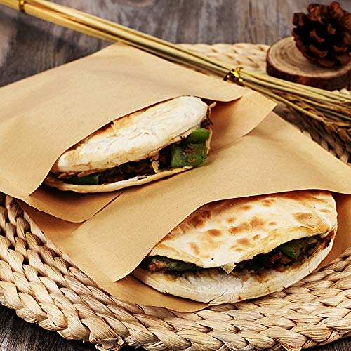 100 Pack Breakfast Paper Bags Deli Bags, 7 x 6.7 in Kraft Dry Wax Paper Sandwich Bags, Waterproof & Grease-proof Paper Bags for Pastries Pizza Slices Chicken Nuggets Fish Panini Garlic Toast (7*6.7IN) - color: 7*6.7IN