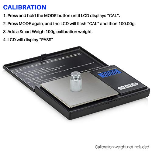 Smart Weigh SWS100 Digital Pocket Scale – 100g x 0.01g High Precision Scale for Reloading, Jewelry, Gems, and Medicine – Backlit LCD, Battery Included, Black - size: 100g / 0.01g