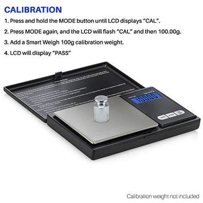 Smart Weigh SWS100 Digital Pocket Scale – 100g x 0.01g High Precision Scale for Reloading, Jewelry, Gems, and Medicine – Backlit LCD, Battery Included, Black - size: 100g / 0.01g