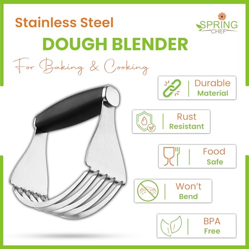 Spring Chef XL Stainless Steel Pastry Cutter Tool for Baking - Heavy Duty Dough Blender - Butter & Dough Cutter Tool with Sharp Blades - Pastry Blender for Easy Mixing - Dishwasher Safe - Black | Heavy Duty Dough Mixer with Stainless Steel Blades, Butter