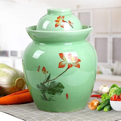 Fermentation Jar Traditional Chinese Porcelain Pickle Jar,Ceramics Fermenting Crock Kit with Water Seal Airlock Lid, Pickle Jar for Pickles Kimchi, Sauerkraut 7kg - size: 7kg