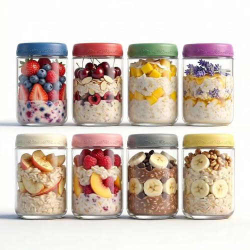 18oz 8Pack Glass Overnight Oats Jars Containers with Airtight Leakproof Lids, Reusable Mason Jars for Meal Prep, Yogurt Parfaits, Smoothies, Salads & Healthy Breakfasts(18oz-8Pack) - color: 18oz-8Pack