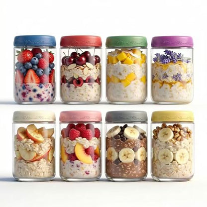 18oz 8Pack Glass Overnight Oats Jars Containers with Airtight Leakproof Lids, Reusable Mason Jars for Meal Prep, Yogurt Parfaits, Smoothies, Salads & Healthy Breakfasts(18oz-8Pack) - color: 18oz-8Pack