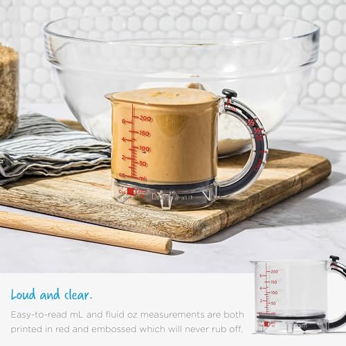 Dreamfarm Upcup All-in-1 Adjustable Measuring Cup, Metric & Imperial Measurements up to 1 Cup - Black/Clear | Measures dry and liquid ingredients and scrapes itself clean, easy-to-read metric and imperial measurements, microwave safe - size: Measures: 1 C