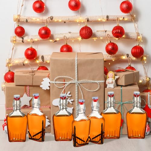 Jinei 12 Pcs Whisky Glass Flask Swing Top Glass Bottles Vanilla Extract Bottles Men Liquor Flask for Homemade Vanilla Extract, Lemoncello, Kombucha, Water Kefirm Apply Christmas Wedding Gifts (8 Oz) - size: 8 Ounces