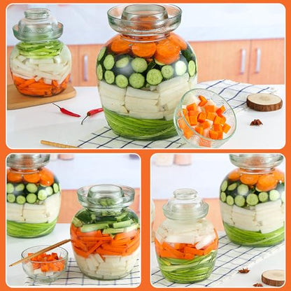 Kimchi Containers, Pickle Container 2.5 L Food Grade Fermentation Jar Traditional Kimchi Containers with Bowl Cap Transparent Glass Jar with Lid Fermentation Kit for Pickling Kimchi Sauerkraut - color: 2.5l