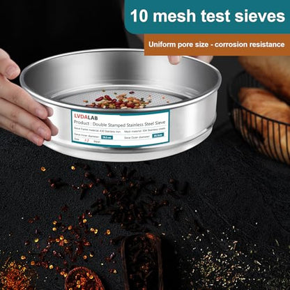 304 Stainless Steel Mesh Lab Sieve, 10 Mesh (2mm) Aperture Test Sieve, 7.9Inch(20cm) Diameter Economy Standard Analysis Sample Test Sieves for Industrial Laboratory Homes - size: 10Mesh(2mm)/Ф7.9in