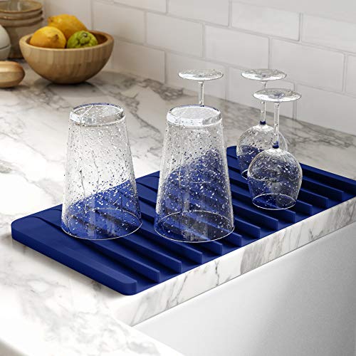 Kraus Self-Draining Silicone Dish Drying Mat or Trivet for Kitchen Counter in Dark Blue, KDM-10DB - color: Dark Blue, style: Drying Mat