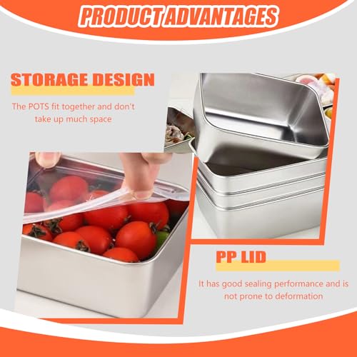 6PCS Stainless Steel Food Containers with Lids, 600ml Stackable Reusable Pizza Dough Proofing Boxes for Lunch, Meal Prep, Leftovers, Fruits Storage