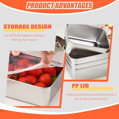 6PCS Stainless Steel Food Containers with Lids, 600ml Stackable Reusable Pizza Dough Proofing Boxes for Lunch, Meal Prep, Leftovers, Fruits Storage