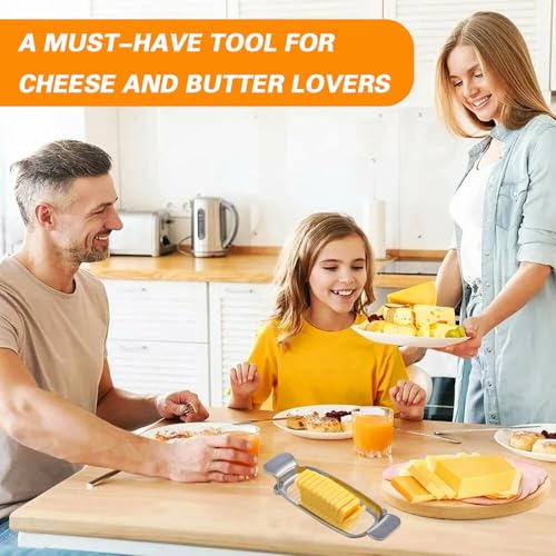 Stainless Steel Butter Cheese Slicer, Multipurpose Handheld Cutter for Block Cheese, Butter and Soft Fruits, Dishwasher Safe