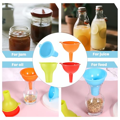 4 PCS Kitchen Silicone Funnel, 4 Colors Kitchen Funnel Set Wide Mouth Funnels for Filling Bottles Small Canning Funnels for Daily Cooking and Water Liquid Oil or Powder Transfer