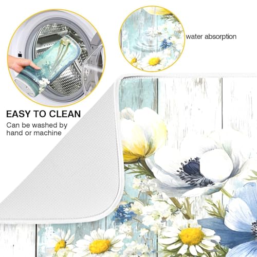 Rustic Daisy Flower Mason Jars Dish Drying Mat 18 x 24 Inch Kitchen Counter Mat Absorbent Dishes Rack Pad for Countertops Sinks Draining Mats - size: 24" x 18"