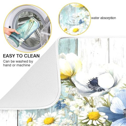 Rustic Daisy Flower Mason Jars Dish Drying Mat 18 x 24 Inch Kitchen Counter Mat Absorbent Dishes Rack Pad for Countertops Sinks Draining Mats - size: 24" x 18"