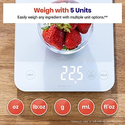 Etekcity Food Kitchen Scale, 22lb Digital Weight Scale Grams and Ounces Rechargeable Waterproof Tool for Weight Loss, Cooking, Baking, Meat, Bread, Large 0.05oz/1g Accuracy | 22 Lb/10 Kg Capacity, 0.05oz/1g Precision, IPX6 Splash-Resistant, USB-C Recharge