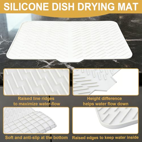 Silicone Dish Drying Mat 23x17,Food-Grade Silicone,Easy Clean Pad for Countertop Protection,Heat Resistant,Easy Clean,Non-Slip Drain Pad with Built-in Drain,Multi-Functional Use,White - color: White, size: 23" x 17"