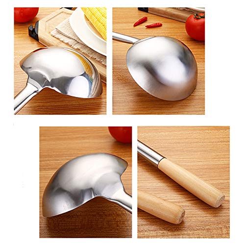 Tenta Kitchen Professional Large Stainless Steel Serving Ladle Spoon - Gravy Soup Spoon For School Canteen,Hotel Kitchen,Restaurant (Wooden Handle Ladle) - size: Wooden Handle Ladle