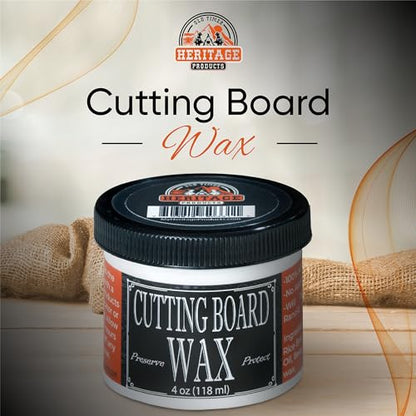 Heritage Products Cutting Board Wax - All Natural Plant Based Wood Wax for Butcher Block Counter, Chopping Block, Charcuterie Board and Tables Protects Against Stains and Odors, Enhances Finish (4 oz)
