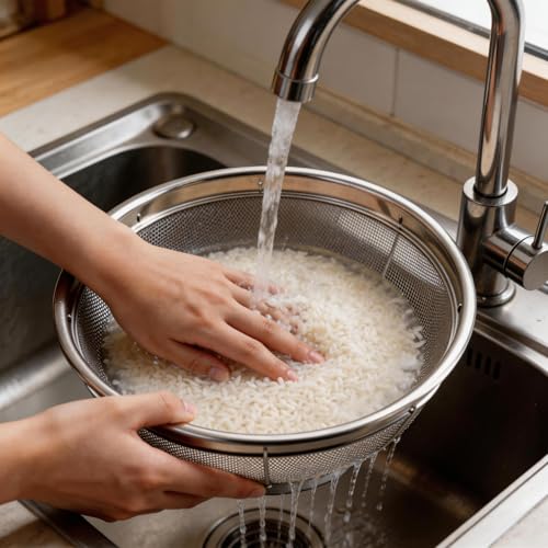 Fine Mesh Strainer for Kitchen, 1.5 Quart Stainless Steel Colander Bowl | Idea for Pasta, Rice, Fruit, Metal Net Baskets with Resting Base - Strain, Drain, Rinse - size: 1.5 Qt