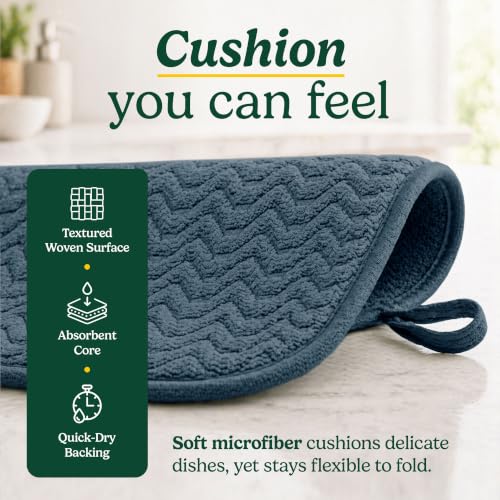 Cuisinart Dish Drying Mat for Kitchen Counter - 2-Pack XL 18x24 Ultra Absorbent Microfiber Dish Mat - Fast Drying, Machine Washable, Foldable Countertop Pad - Safe for Granite & Quartz - color: Geostripe Blue