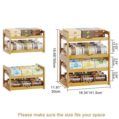 BAMBANG Can Organizer for Pantry, 4 Tier Stackable Bamboo Canned Food Storage Rack, Rolling Soda Can Dispenser Holds Up to 48 Cans, Detachable Can Organizer for Cabinet, Natural