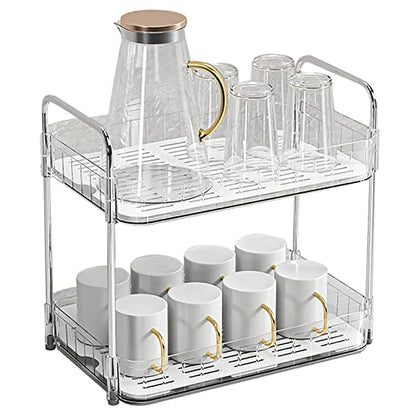 Cup Drying Rack Heavy Duty Plastic with Drain Tray Countertop Storage Shelf for Kitchen Countertop Organizer Home (Double Layer White) - color: Double Layer White