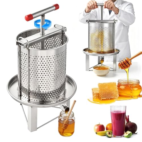 Upgrade Honey Press Machine, Honey Extractor Beekeeping Machine with Curved Hook Stainless Steel Household Manual Honeys Press Extractor Beekeeping Tool for Wine Honeys and Juice Making