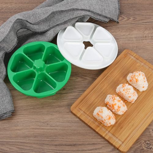 6 in 1 Onigiri Mold Triangle Sushi Mold Multifunctional Rice Ball Mold for Making and Storing Sushi - Once Quickly Make 6pcs Onigiri Green