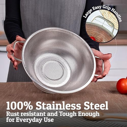 PriorityChef Premium 5Qrt Stainless Steel Colander for Kitchen, Durable Rice and Pasta Strainer with Handle, Rust-Resistant & Dishwasher Safe - size: 5 Qrt