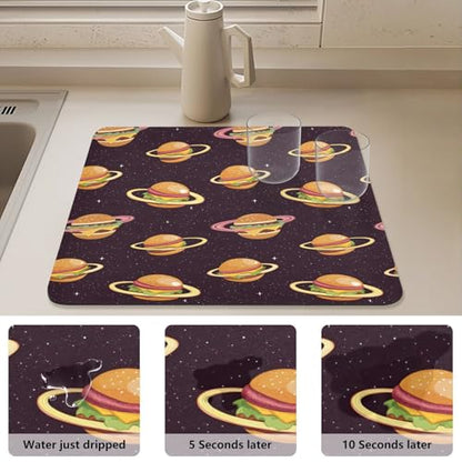 Cheese Burgers Galaxy Dish Drying Mat for Kitchen Counter, Large Drainer Mats with Non-slip Rubber Backed, Dish Drainer Rack Mats for Coffee Maker Coffee Pot - size: 23.6" x 19.7"