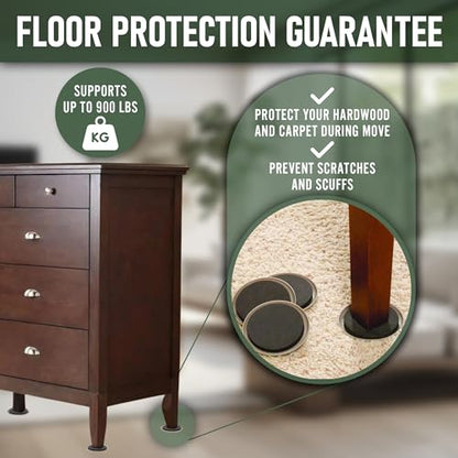 Heavy Duty Furniture Moving System with Lifter Tool and 4 Sliders - Easy Furniture Moving and Lifting Set - Safe for Hardwood Floors and Carpet - Supports Up to 660 lbs