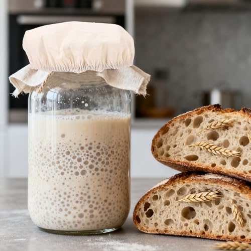 3 Pcs Sourdough Starter Jar Cloth Covers with Dough Scraper & Danish Sour Dough Whisk, Bread Fermentation Jam Cover Bread Making Supplies & Baking Tools Kit